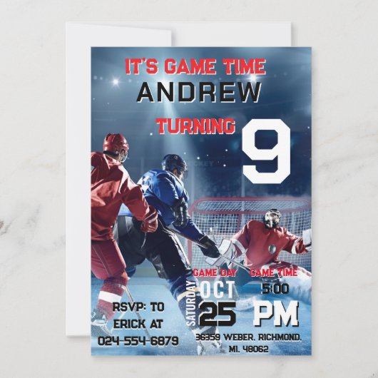 Personal Hockey Birthday with photo Invitation 招待状 (正面)