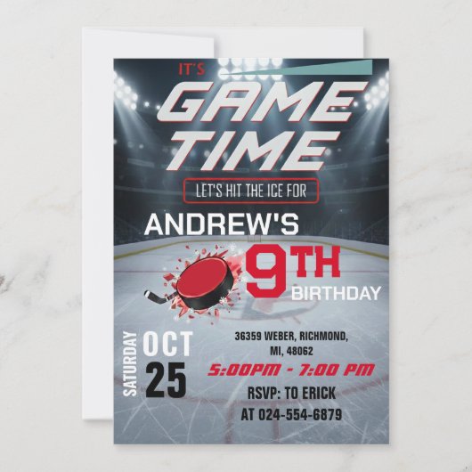 Personal Hockey Birthday with photo Invitation 招待状 (正面)