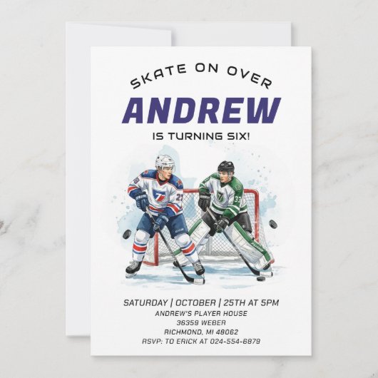 Personal Hockey Theme Birthday Party Invitation 招待状 (正面)
