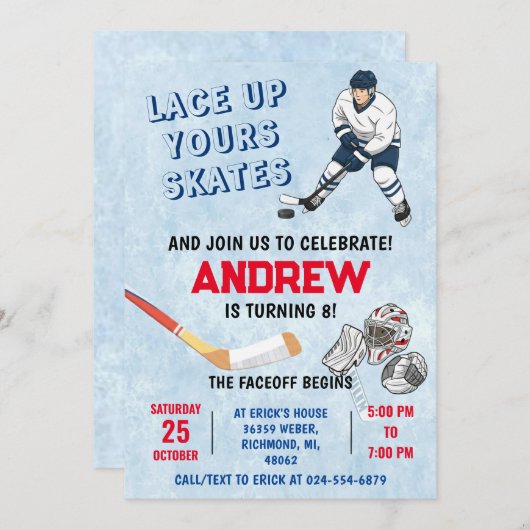 Personal Ice Hockey Birthday Invitation 招待状 (正面/裏面)