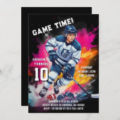 Personal Ice Hockey Sport Birthday Party 招待状 (正面/裏面)