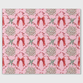 Personal Initial Pink Christmas Bow Wrapping Paper ラッピングペーパー (フラット)