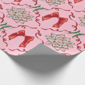 Personal Initial Pink Christmas Bow Wrapping Paper ラッピングペーパー (角)