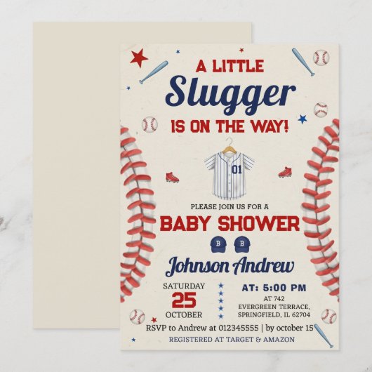 Personal It's A Boy Sports Baseball Baby Shower 招待状 (正面/裏面)