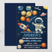 Personal Kids Outer Space Astronaut Birthday 招待状 (正面/裏面)