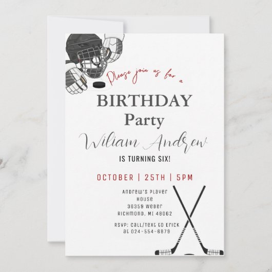 Personal Minimalistic Hockey Birthday Party 招待状 (正面)