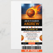 Personal Modern Basketball Ticket Birthday 招待状 (正面/裏面)