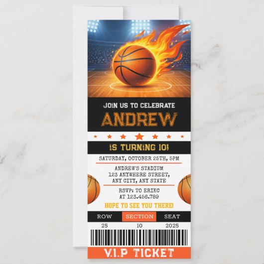 Personal Modern Basketball Ticket Birthday 招待状 (正面)