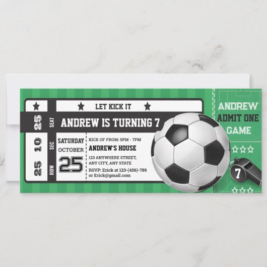 Personal modern Boys Soccer Party Ticket Birthday 招待状 (正面)