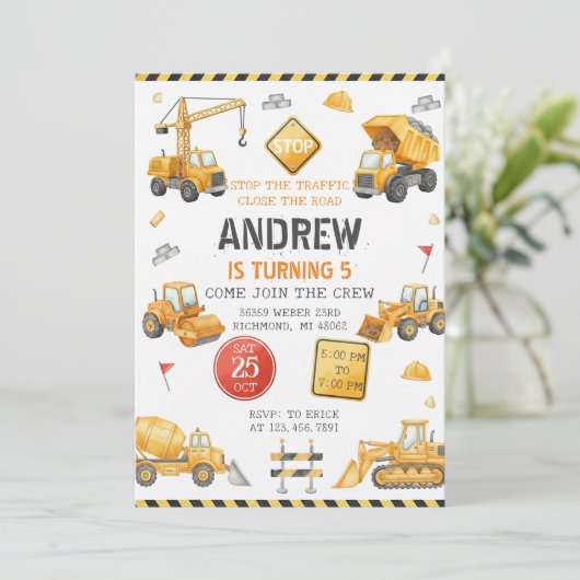 Personal Modern Construction Birthday Party 招待状 (スタンド正面)