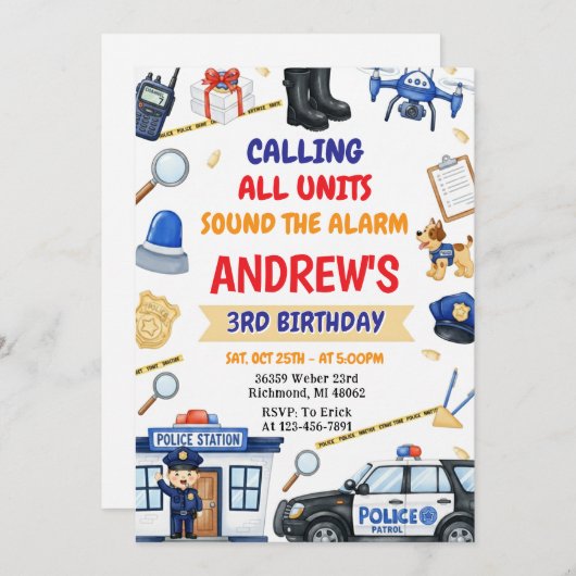 Personal Modern Cop Police Officer birthday 招待状 (正面/裏面)