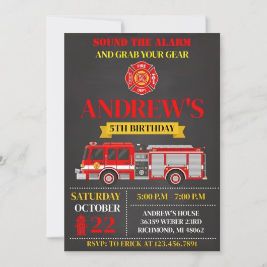 Personal Modern Firefighter Birthday Invitation 招待状 (正面)