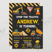 Personal Modern Kids' Construction Birthday Party 招待状 (正面/裏面)