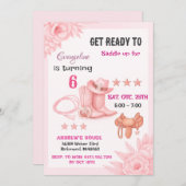 Personal Modern Pink Rodeo Cowgirl Birthday Party 招待状 (正面/裏面)