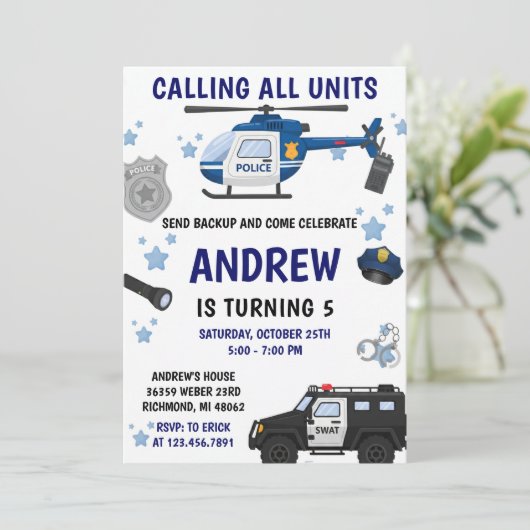 Personal Modern police birthday invitation 招待状 (スタンド正面)