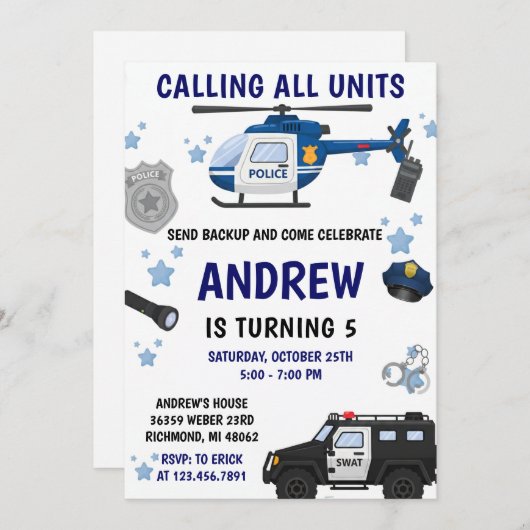 Personal Modern police birthday invitation 招待状 (正面/裏面)