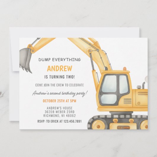 Personal Modern Simple Construction Birthday 招待状 (正面)