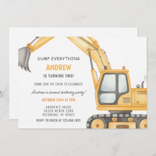 Personal Modern Simple Construction Birthday 招待状 (正面/裏面)