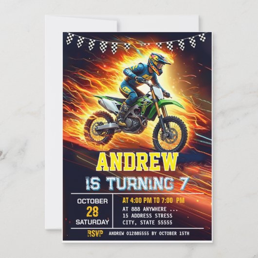 Personal Motocross Dirt Bike Birthday Invitation 招待状 (正面)