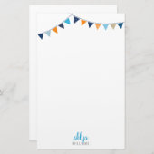 PERSONAL NOTEかわいい明るいバンティングブルーオレンジ 便箋 (正面/裏面)