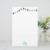 PERSONAL NOTEかわいい明るいバンティングブルーオレンジ 便箋 (スタンド正面)