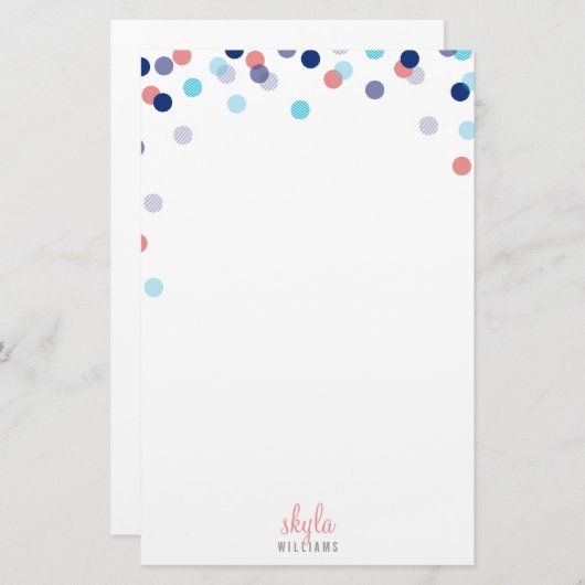 PERSONAL NOTEかわいい明るい紙吹雪ネイビーブルーサンゴ 便箋 (正面/裏面)