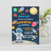 Personal Outer Boy Space Galaxy Blast Off birthday 招待状 (スタンド正面)