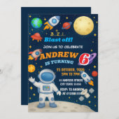 Personal Outer Boy Space Galaxy Blast Off birthday 招待状 (正面/裏面)