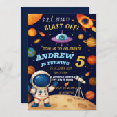 Personal Outer Space Galaxy Blast Off birthday 招待状 (正面/裏面)