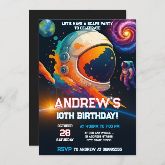 Personal Outer Space Rocket Ship Birthday 招待状 (正面/裏面)