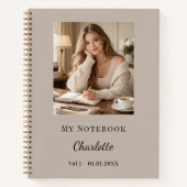 Personal Photo Mocha Taupe Script Journal ノートブック (正面)