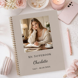 Personal Photo Mocha Taupe Script Journal ノートブック