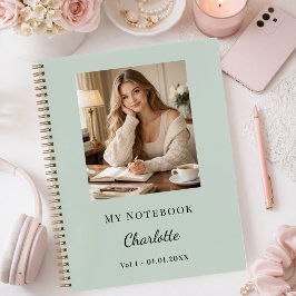 Personal Photo Sage Green Script Journal ノートブック