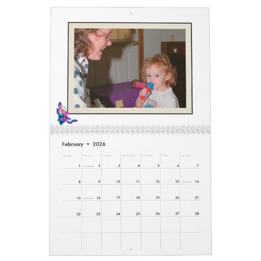 Personal Photos with small Frame and Flowers カレンダー (2月 2026)