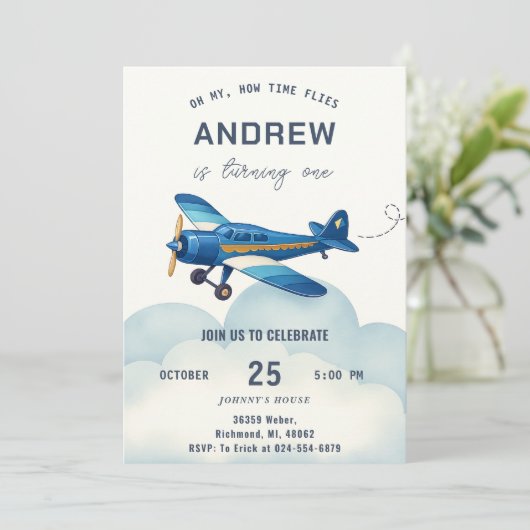 Personal Pilot Boy Time Flies 1st Birthday 招待状 (スタンド正面)
