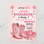 Personal Pink Cowgirl Disco Rodeo Western Birthday 招待状 (正面/裏面)