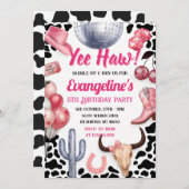 Personal Pink Retro Cowgirl Birthday 招待状 (正面/裏面)