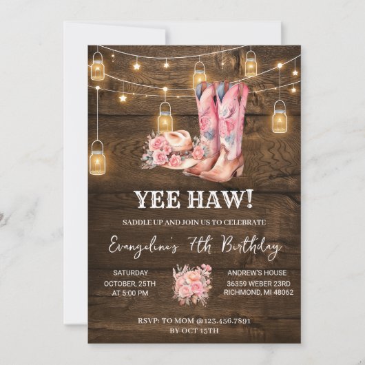 Personal Pink Western Cowgirl Birthday invitation 招待状 (正面)