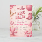 Personal Pink Yee Haw Cowgirl Birthday Party  招待状 (スタンド正面)