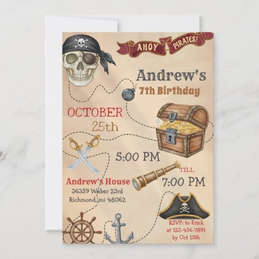 Personal Pirate Birthday Party Invitation Card 招待状 (正面)