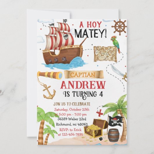 Personal Pirate Birthday Party Invitation Card 招待状 (正面)