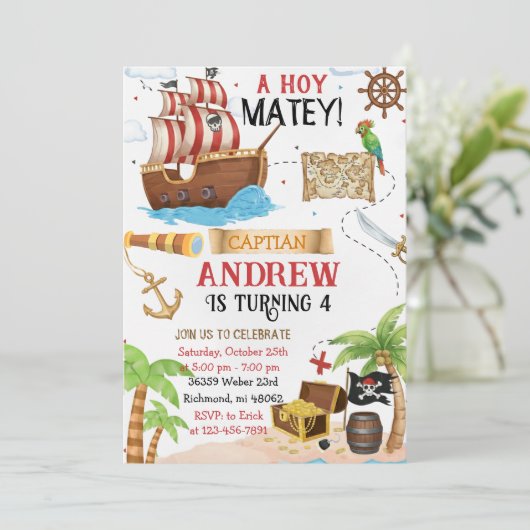 Personal Pirate Birthday Party Invitation Card 招待状 (スタンド正面)