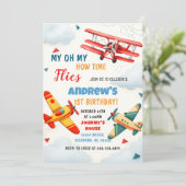 Personal Plane Time Flies 1st Birthday for kid 招待状 (スタンド正面)