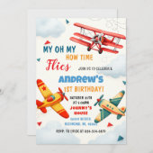 Personal Plane Time Flies 1st Birthday for kid 招待状 (正面/裏面)
