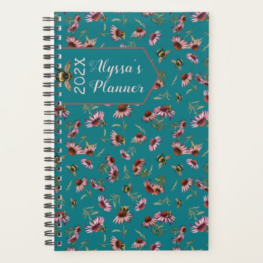 Personal Planner Pollinators Teal Blue プランナー手帳 (正面)