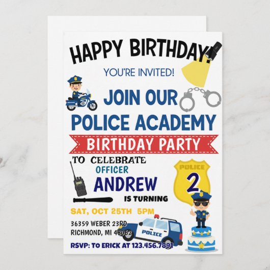 Personal Police Cop Party birthday invitation 招待状 (正面/裏面)
