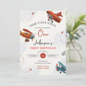 Personal Retro Airplane first Birthday party 招待状 (スタンド正面)