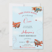 Personal Retro Airplane first Birthday party 招待状 (正面)