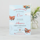 Personal Retro Airplane first Birthday party 招待状 (スタンド正面)