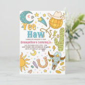Personal Retro Space Yee Haw Cowgirl Birthday  招待状 (スタンド正面)